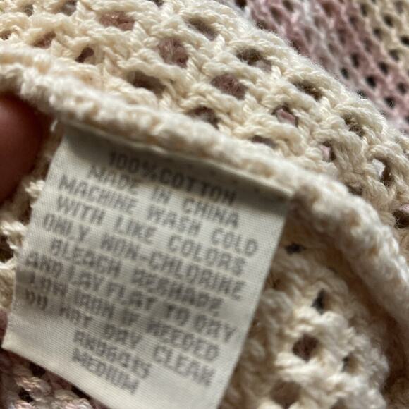 Massive Luxury Crochet Knit Polo Shirt Sz M New Pink White Brown Button Closure - Picture 10 of 10